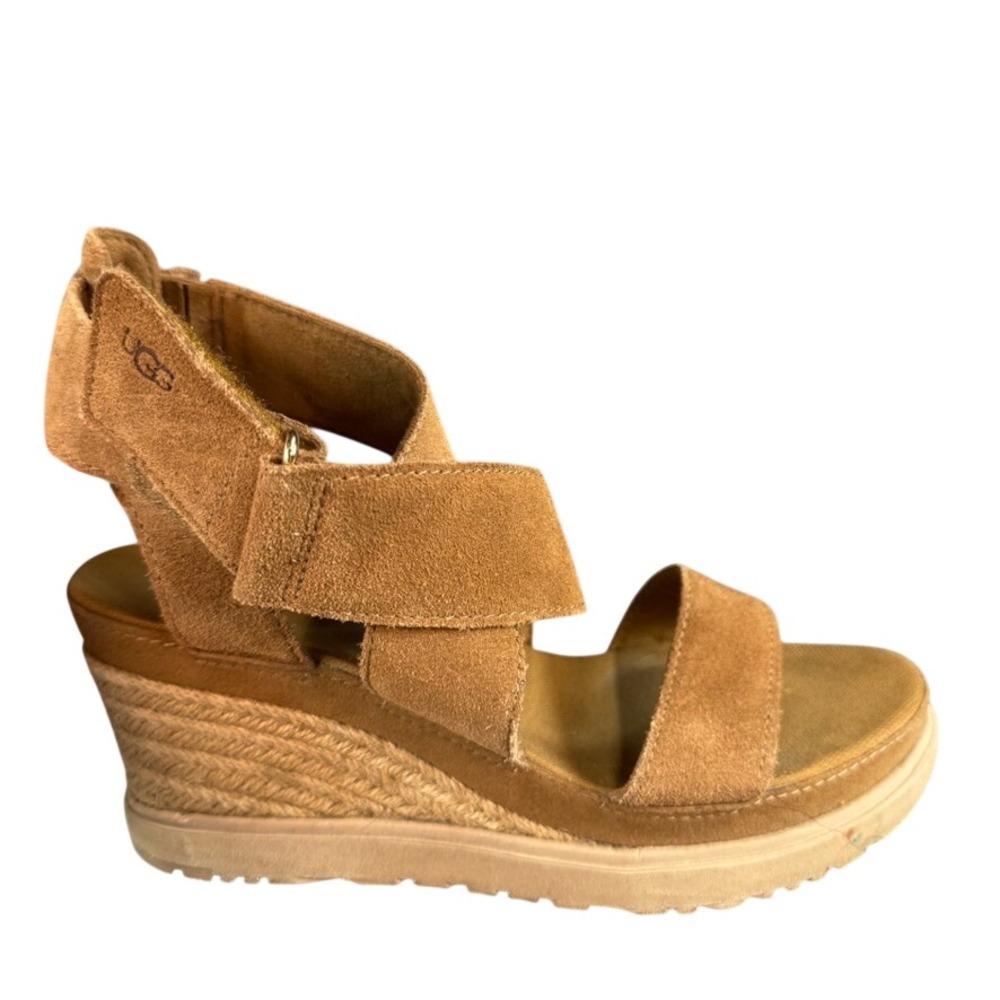 UGG Yarrow Chestnut Suede Espadrille Wedge Sandals Brown Platform Women 8